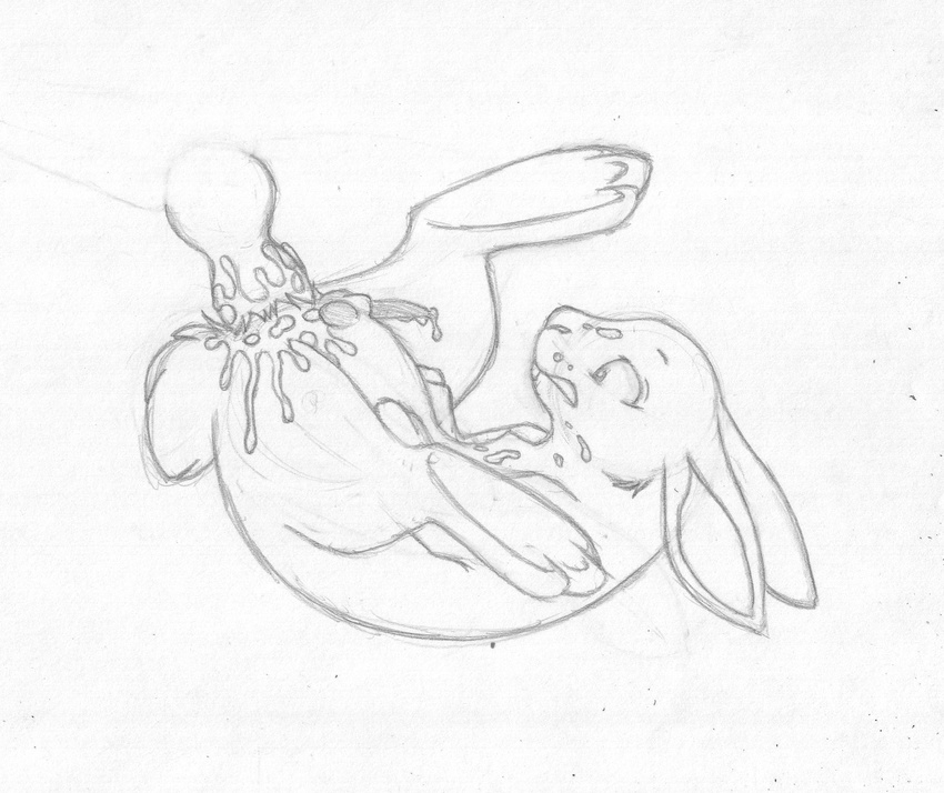 anal anal_penetration animal_genitalia balls big_dom_small_sub clenched_teeth cum_from_ass disembodied_penis dripping duo erection feral greyscale hi_res lagomorph male male/male mammal messy mizzyam monochrome pencil_(artwork) penetration penis questionable_consent rabbit sheath shoulder_stand side_view size_difference solo_focus tapering_penis teeth traditional_media_(artwork)