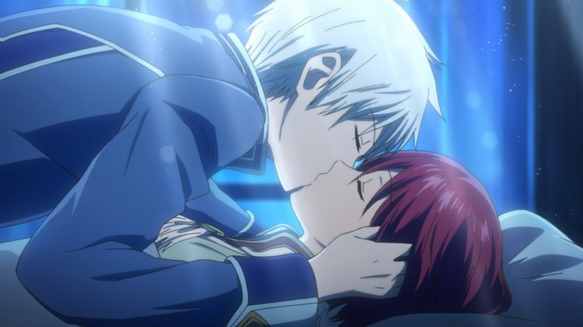 1boy 1girl akagami_no_shirayukihime couple grey_hair kiss red_hair shirayuki_(akagami_no_shirayukihime) sleeping zen_wistalia