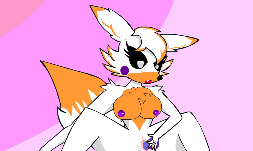 2016 animatronic anthro blush breasts canine clitoris clothed clothing digital_media_(artwork) dildo e-01_(artist) female five_nights_at_freddy's five_nights_at_freddy's_world fox fur glowing glowing_eyes hair lolbit_(fnaf) machine mammal masturbation nipples nude open_mouth penetration pussy pussy_juice robot sex_toy simple_background smile solo spread_legs spreading vaginal vaginal_penetration video_games white_fur