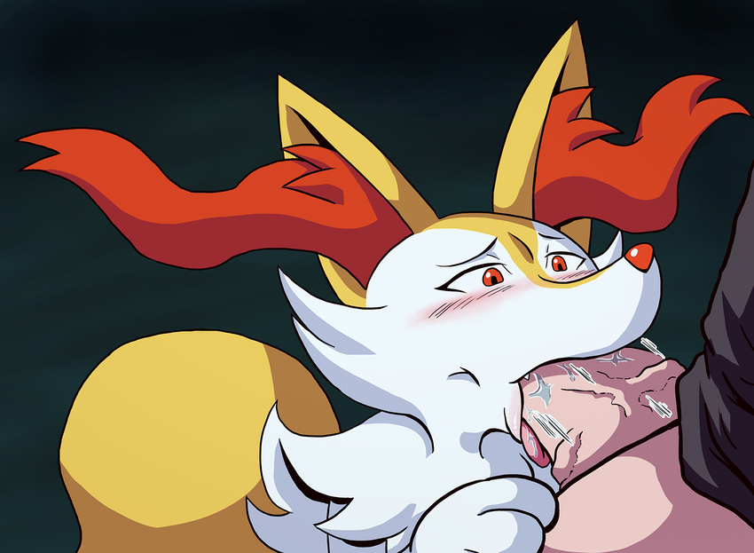 2016 blush braixen canine clothed clothing darkyamatoman duo ear_tuft faceless_male fangs fellatio female forest fox fur grass half-closed_eyes human interspecies male male/female mammal mostly_nude nintendo oral oral_penetration penetration penis pok&eacute;mon pok&eacute;philia red_eyes red_fur saliva sex solo_focus teeth tongue tongue_out tree tuft vein veiny_penis video_games white_fur yellow_fur