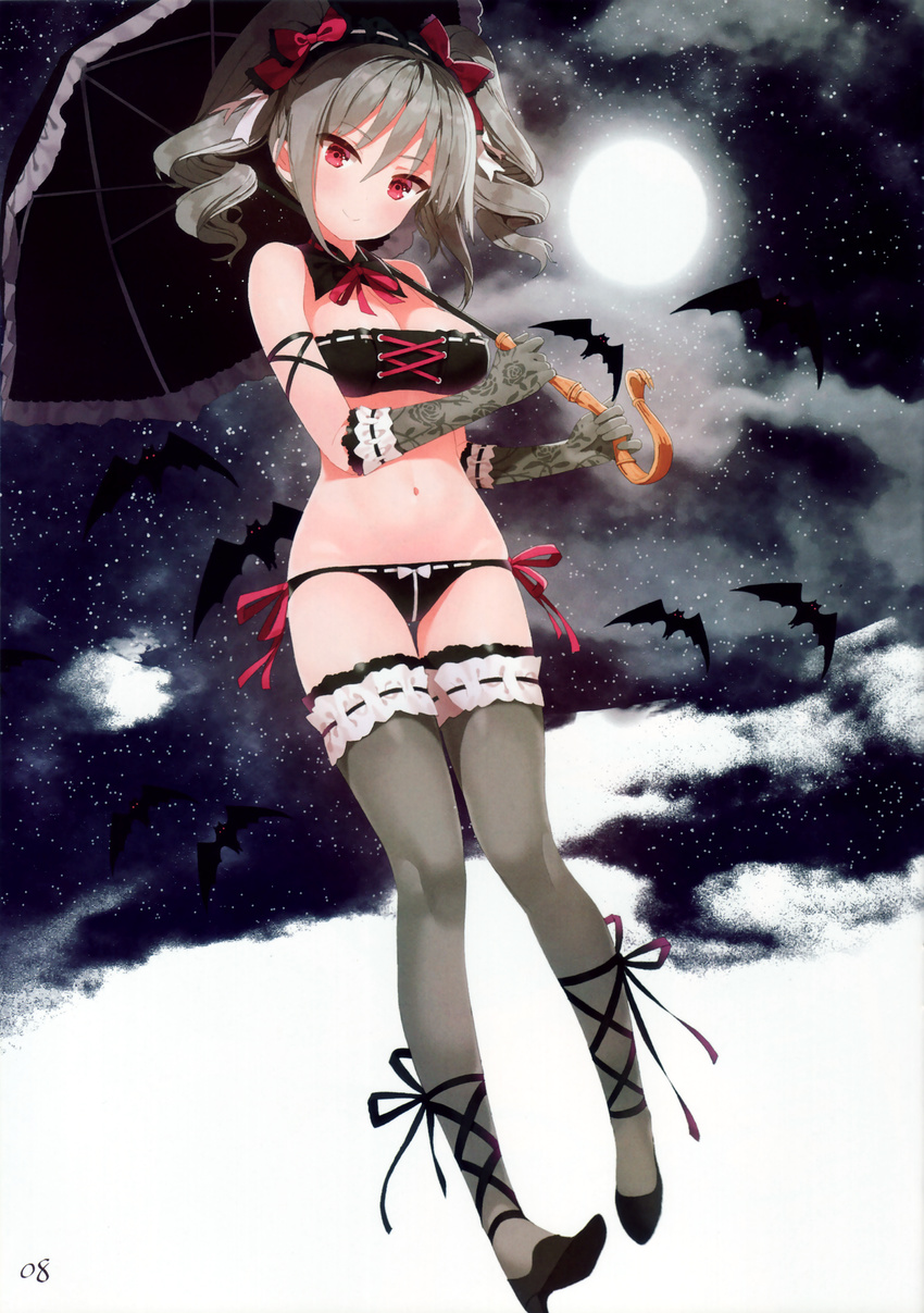 cleavage garter heels kanzaki_ranko lingerie mx2j pantsu string_panties the_idolm@ster the_idolm@ster_cinderella_girls thighhighs umbrella yonggi