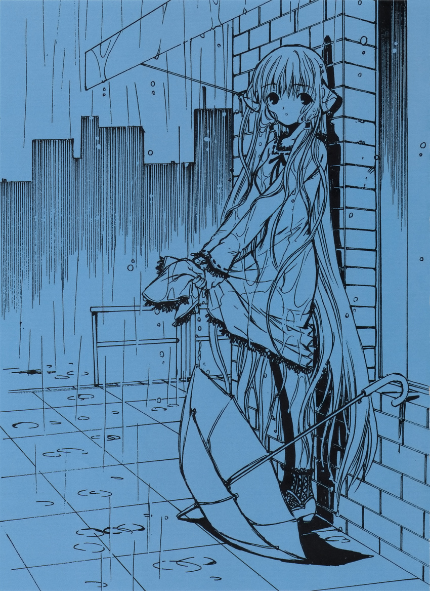 chii chobits clamp monochrome wet_clothes