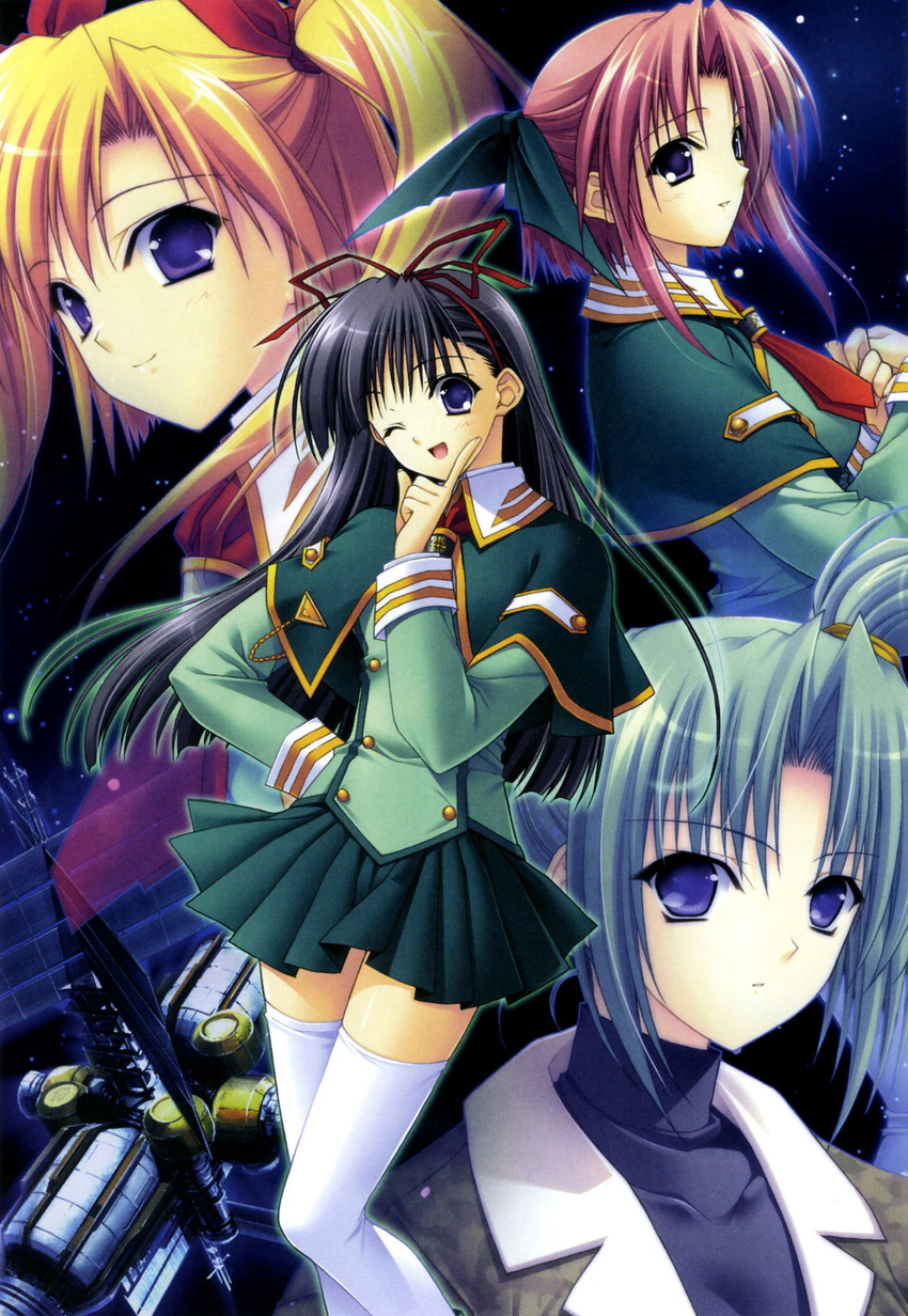 morisaki_nao nagase_sayaka navel nitta_aki soul_link suzuhira_hiro thigh-highs uniform yamanami_yu