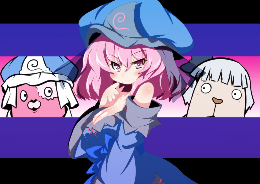 breasts cleavage dog hat highres kirenenko konpaku_youmu large_breasts oborotsuki_kakeru pink_hair putin saigyouji_yuyuko touhou usavich