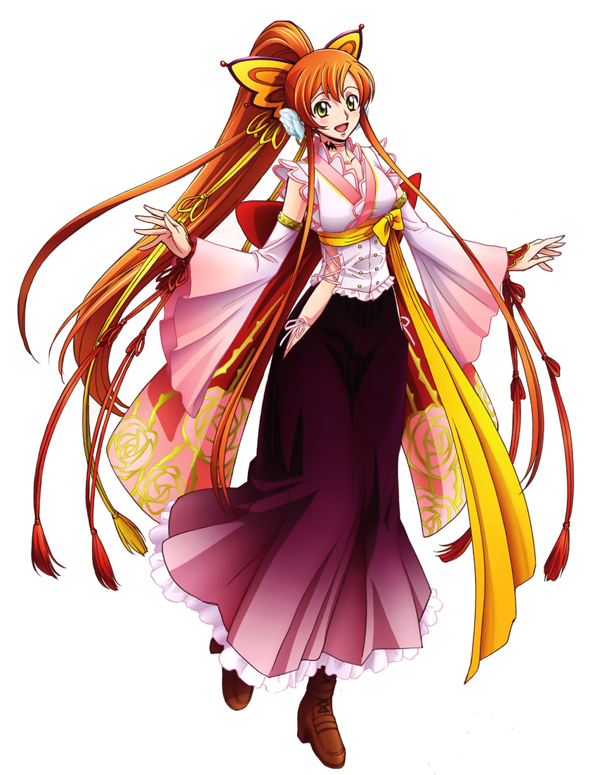 1girl code_geass dress female green_eyes long_hair looking_at_viewer orange_hair ponytail scan shirley_fenette shoes smile solo thong very_long_hair
