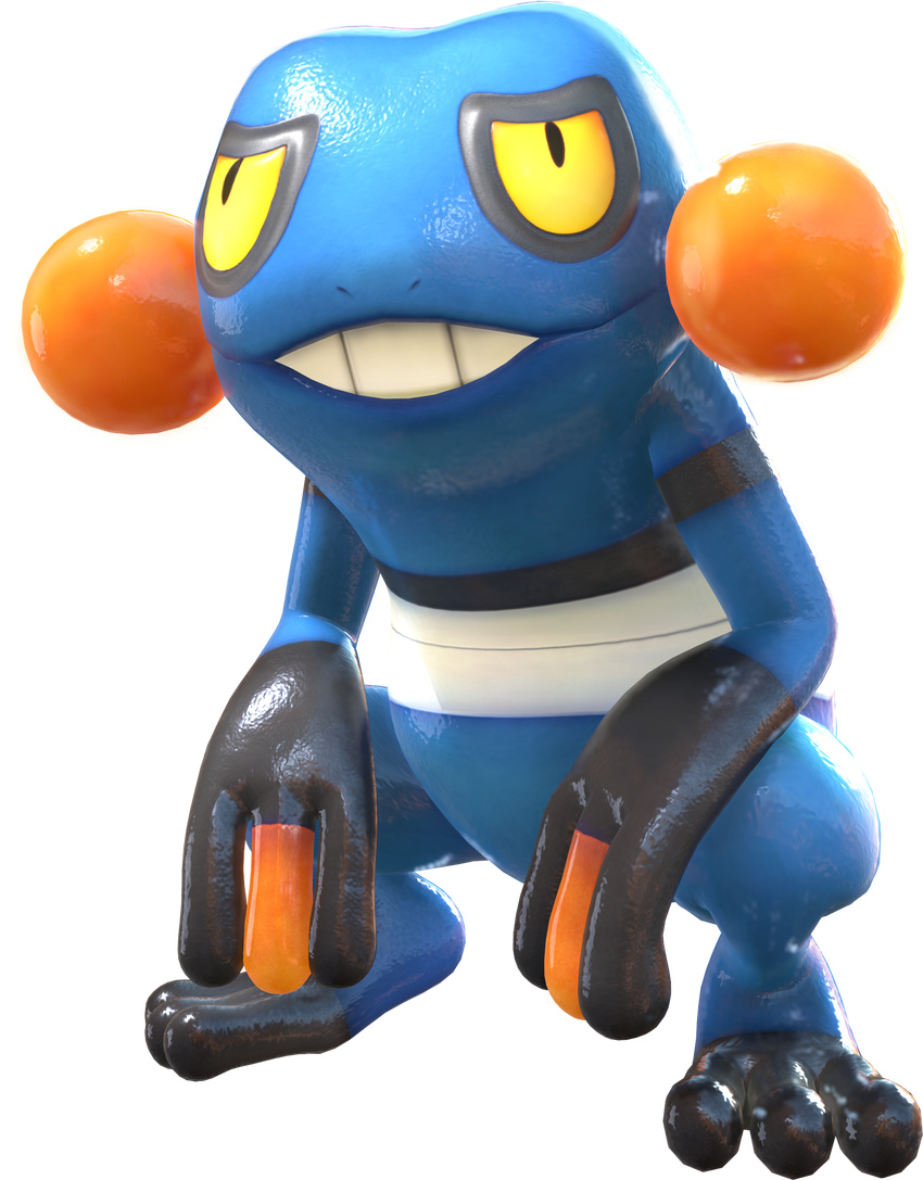 3_fingers 3_toes alpha_channel black_eyes croagunk nintendo official_art pok&eacute;mon pokken_tournament simple_background teeth toes transparent_background video_games yellow_sclera