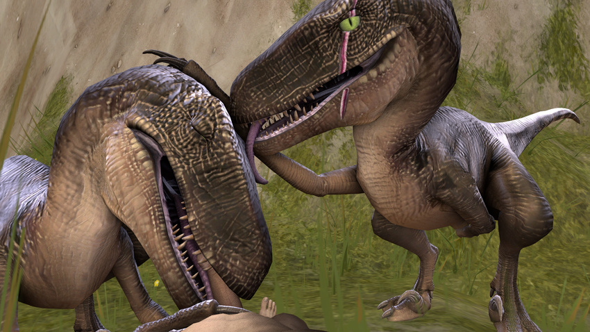 cgi digital_media_(artwork) dinosaur human licking mammal masturbation oral penis raptor source_filmmaker sumeriandragon theropod tongue tongue_out