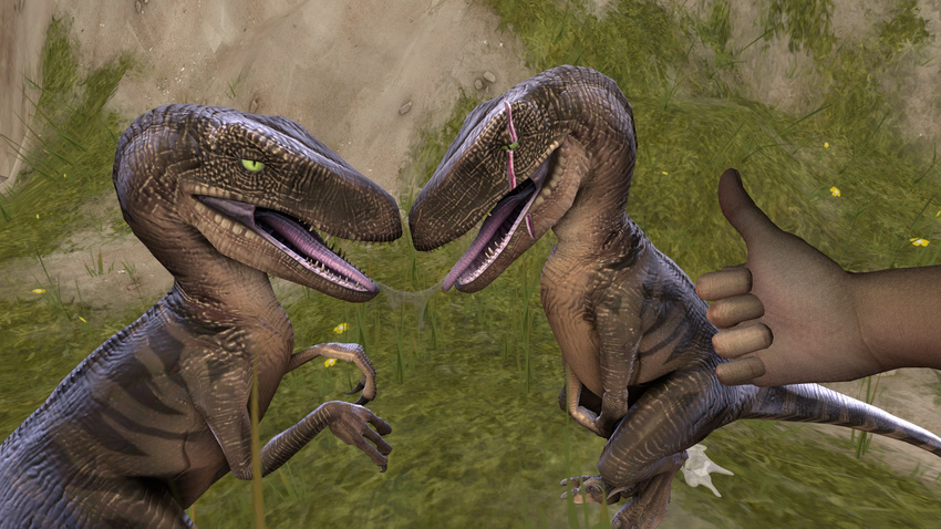 cgi digital_media_(artwork) dinosaur fingering human incest licking mammal masturbation oral orgasm raptor saliva source_filmmaker sumeriandragon theropod tongue tongue_out