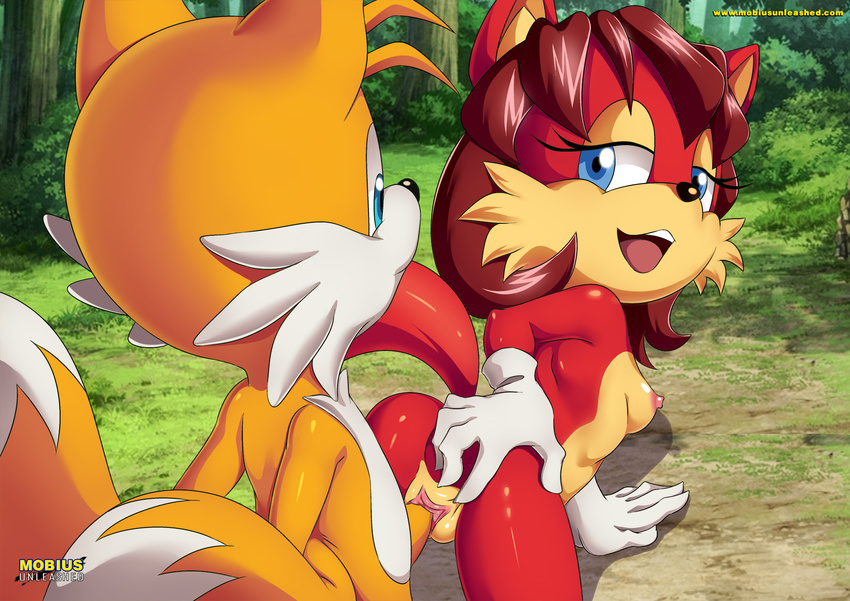 2016 2_tails age_difference all_fours anthro archie_comics bbmbbf blue_eyes breasts butt butt_grab canine clothing doggystyle eye_contact female fiona_fox fox from_behind_position fur gloves hair half-closed_eyes hand_on_butt looking_back male male/female mammal miles_prower mobian_(species) mobius_unleashed multi_tail nude open_mouth orange_fur palcomix penis pussy red_fur red_hair sex short_hair sonic_(series) spread_pussy spreading tan_fur vaginal white_fur