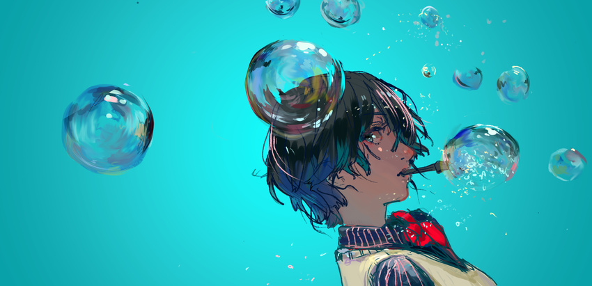 blue bubbles original short_hair sketch syo5