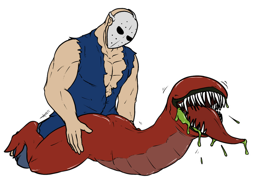 ambiguous_gender armless bald eyeless from_behind_position hockey_mask human male male/ambiguous mammal methados monster muscular open_mouth rick_taylor saliva sex sharp_teeth splatterhouse teeth terror_mask tongue tongue_out