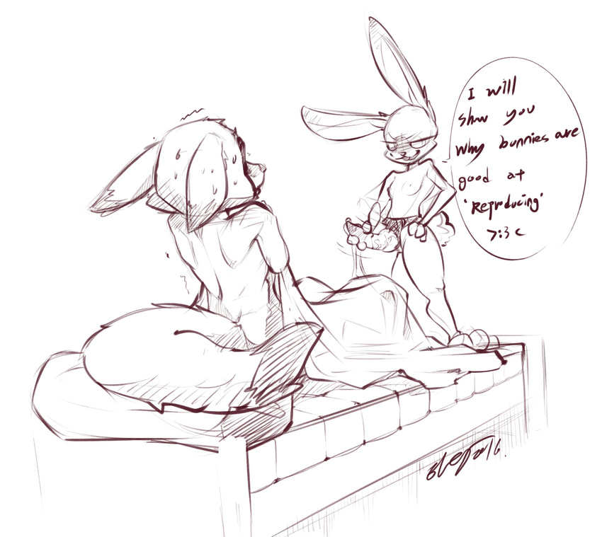 &gt;:3 2016 anthro bed blush dialogue dildo disney domination electrixocket english_text evil_face female female_domination flat_chested front_view holding_object holding_sex_toy judy_hopps larger_male male male/female monochrome nick_wilde on_bed rear_view scared sex_toy shaking signature sitting size_difference sketch smaller_female speech_bubble standing strapon sweat text trembling under_covers zootopia