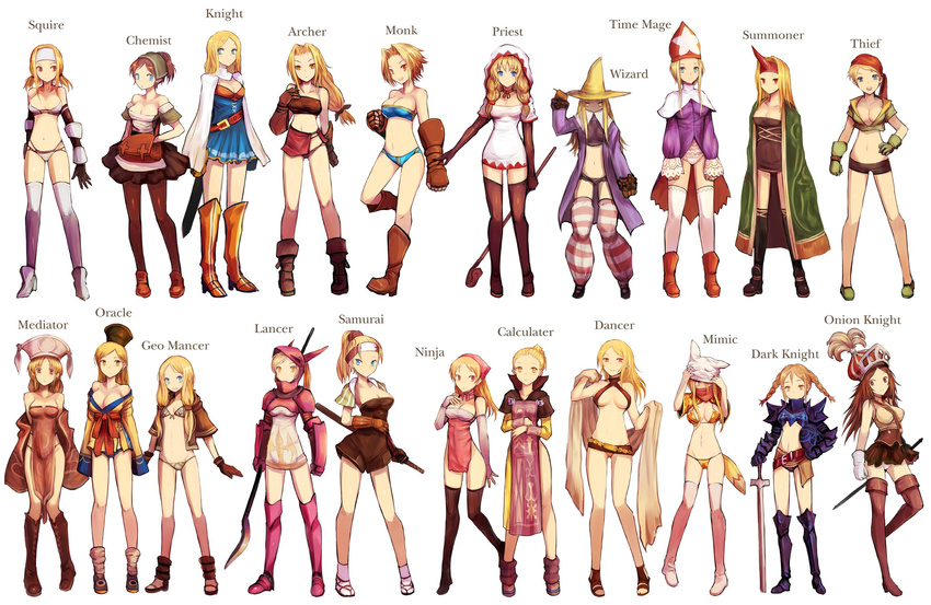 archer archer_(fft) armor bikini black_mage black_mage_(fft) blonde_hair bottomless bra breasts brown_hair calculator calculator_(fft) cape chemist chemist_(fft) cleavage dancer dancer_(fft) dark_knight dark_knight_(fft) dragoon dragoon_(fft) final_fantasy final_fantasy_tactics geomancer geomancer_(fft) hat headband helmet knight knight_(fft) large_breasts long_hair mediator mediator_(fft) mime mime_(fft) monk monk_(fft) ninja ninja_(fft) no_panties onion_knight onion_knight_(fft) open_clothes oracle oracle_(fft) panties revealing_clothes samurai samurai_(fft) short_hair short_skirt skirt spear squire squire_(fft) summoner summoner_(fft) sword tagme thief thief_(fft) time_mage time_mage_(fft) twintails white_mage white_mage_(fft)