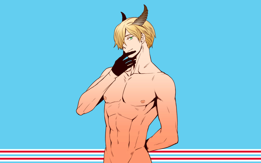 all_male aqua_eyes axis_powers_hetalia blonde_hair blue horns luxembourg_(axis_powers_hetalia) male navel nipples nude photoshop rebasashi