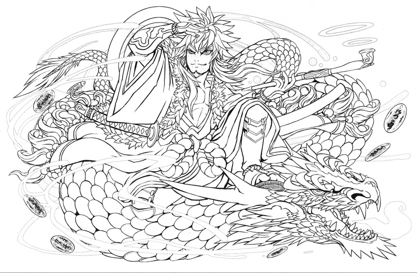 absurdres goemon_(p&amp;d) greyscale highres lineart male_focus monochrome official_art puzzle_&amp;_dragons solo youichi