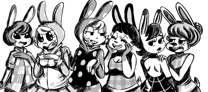 animal_crossing anthro blush breasts bunnie_(animal_crossing) chrissy_(animal_crossing) clothed clothing female francine_(animal_crossing) gabi_(animal_crossing) group hair inkyfrog lagomorph lipstick mammal nintendo pippy_(animal_crossing) rabbit tiffany_(animal_crossing) video_games