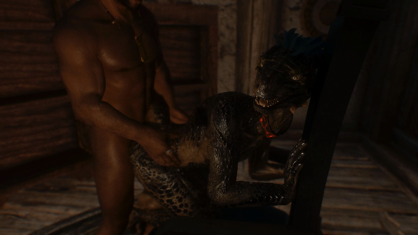 anal animated argonian bed human humanoid lizard male male/male mammal nord not_furry penis reptile scalie sex skyrim the_elder_scrolls video_games