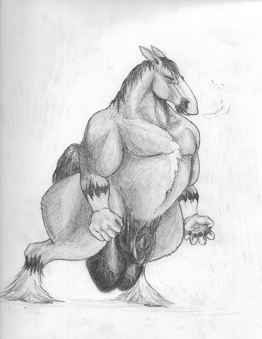 2019 angry animal_genitalia animal_penis balls big_muscles chest_tuft dee_stroyer draft_horse equine equine_penis flaccid hair hi_res horse male mammal monochrome muscular pencil_(disambiguation) penis shaded sheath solo standing surturthewallofhorse tuft vein