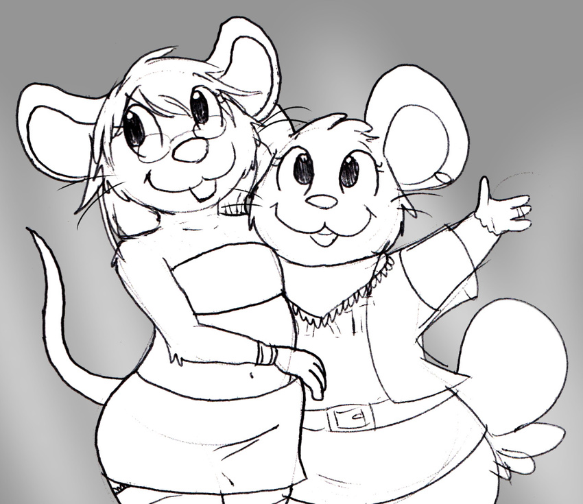 clothed clothing cute duo female grey_background hamster mammal mouse nishi oxynard rex(mouse) rodent simple_background