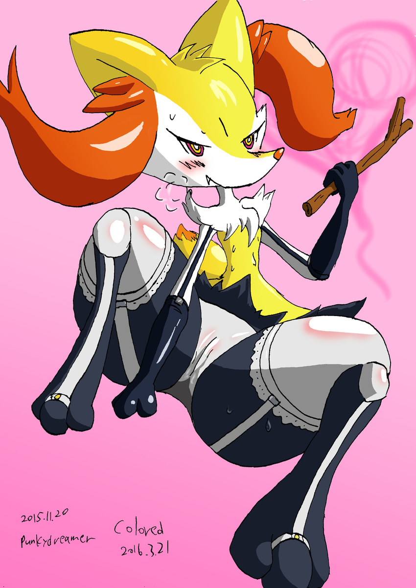 blush braixen canine female fox garter_belt garter_straps mammal nintendo pok&eacute;mon punkydreamer solo video_games