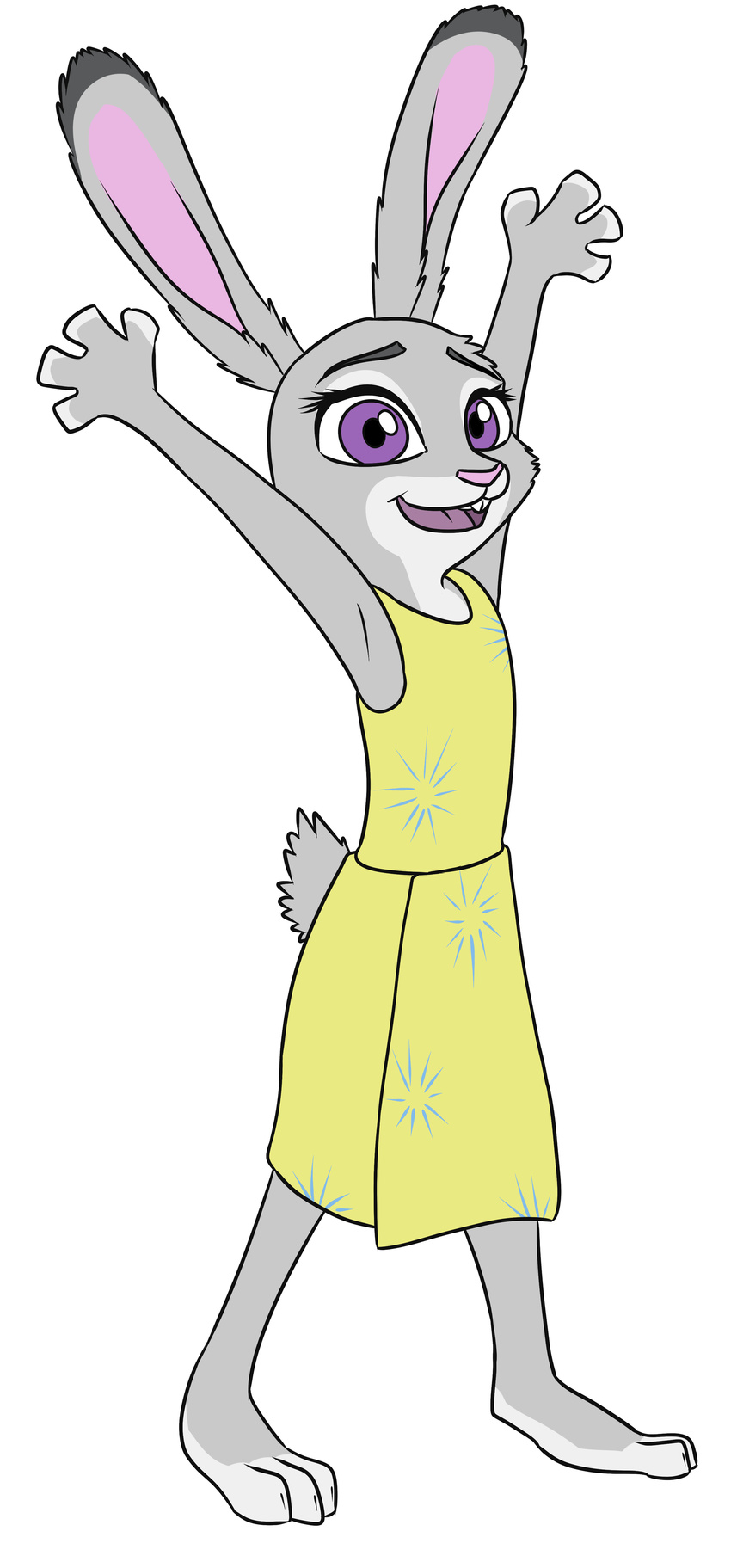 absurd_res annonymouse buckteeth clothing cosplay disney dress female fur girly grey_fur hi_res joy_(inside_out) judy_hopps lagomorph long_ears looking_at_viewer mammal purple_eyes rabbit solo teeth zootopia