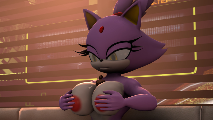 2016 3d_(artwork) anthro anthrofied big_breasts blaze_the_cat breast_grab breast_squeeze breast_squish breasts cgi cum cum_between_breasts cumshot digital_media_(artwork) domination duo feline female female_domination fox_whisper85 hand_on_breast hi_res human human_on_anthro interspecies larger_female looking_pleasured macro male mammal micro nipples orgasm sex size_difference smaller_male sonic_(series) source_filmmaker titfuck yellow_eyes