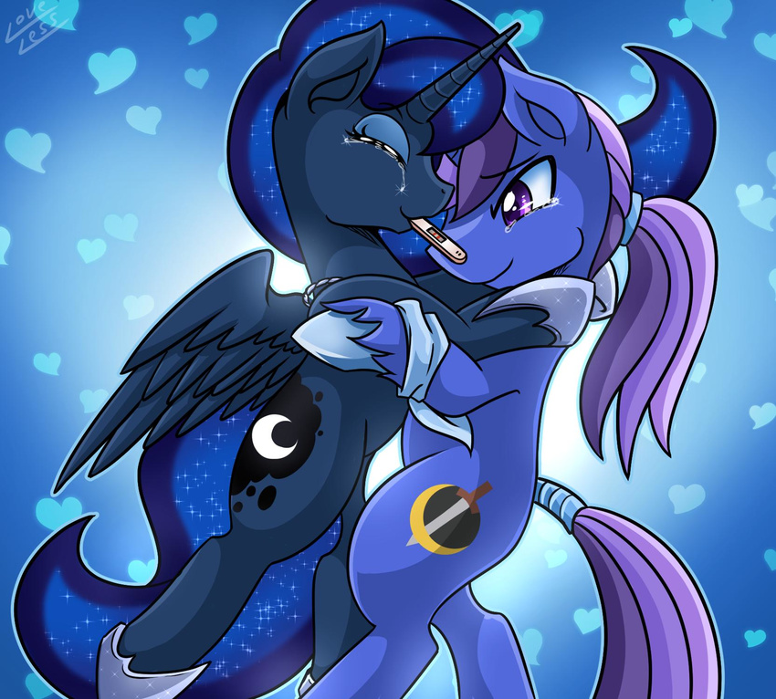 azure_night blue_hair duo fan_character female friendship_is_magic hair happy hi_res jewelry male mammal my_little_pony necklace pregnancy_test princess_luna_(mlp) tears_of_joy vavacung