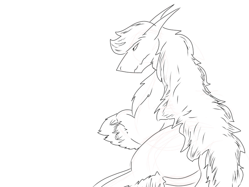 emiechii feral fur fuzzy jagged_mouth line_art lying monster on_side remi(emiechii) sketch