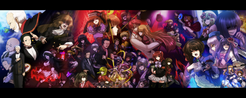 6+girls angry animal_ears asmodeus bad_id bad_pixiv_id beard beatrice beelzebub belphegor bow bowtie bunny_ears chiester00 chiester410 chiester45 chiester556 chiester_sisters cornelia_(umineko) dlanor_a_knox eiserne_jungfrau eva_beatrice everyone facial_hair flower formal frederica_bernkastel furudo_erika gaap gertrude green_hair hair_bobbles hair_ornament hat highres hug lambdadelta letterboxed leviathan_(umineko) lucifer mammon multiple_boys multiple_girls necktie pink_neckwear purple_hair ronoue_genji rose satan showgirl_skirt stakes_of_purgatory tears uka_(color_noise) umineko_no_naku_koro_ni ushiromiya_ange ushiromiya_battler ushiromiya_natsuhi