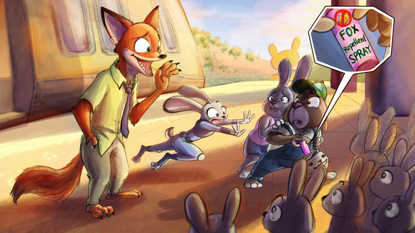 bonnie_hopps brothers canine clothing disney family father fox fur grey_fur humor jakekimstory judy_hopps lagomorph mammal mother nick_wilde parent police_uniform rabbit sibling sisters spray_can standing stu_hopps uniform zootopia