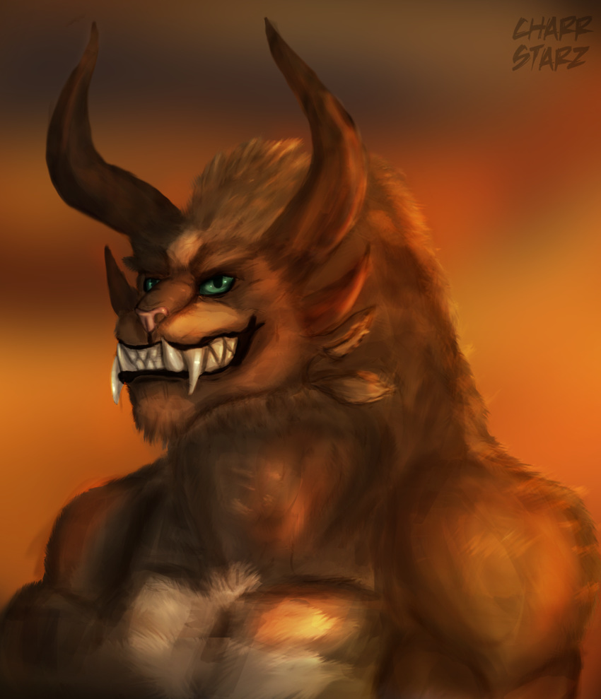 bust_portrait charr charr_starz fangs felid feline grin guild_wars guildwars2 horn invalid_tag mahalgreatcutter male mammal muscular paint portrait smile video_games