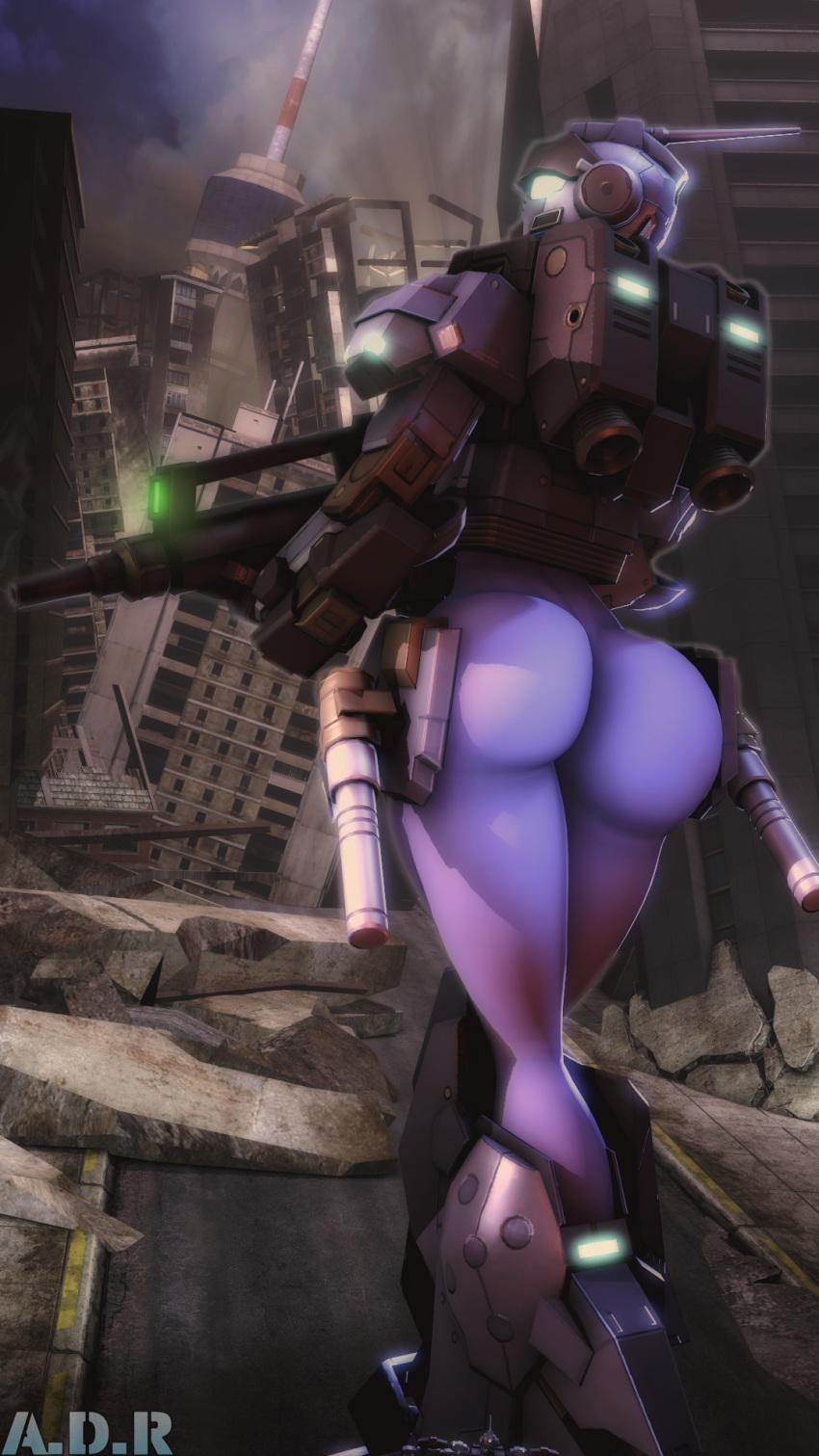 16:9 2019 3d_(artwork) adriandustred butt digital_media_(artwork) female glowing gundam hi_res humanoid machine not_furry nude robot signature tagme