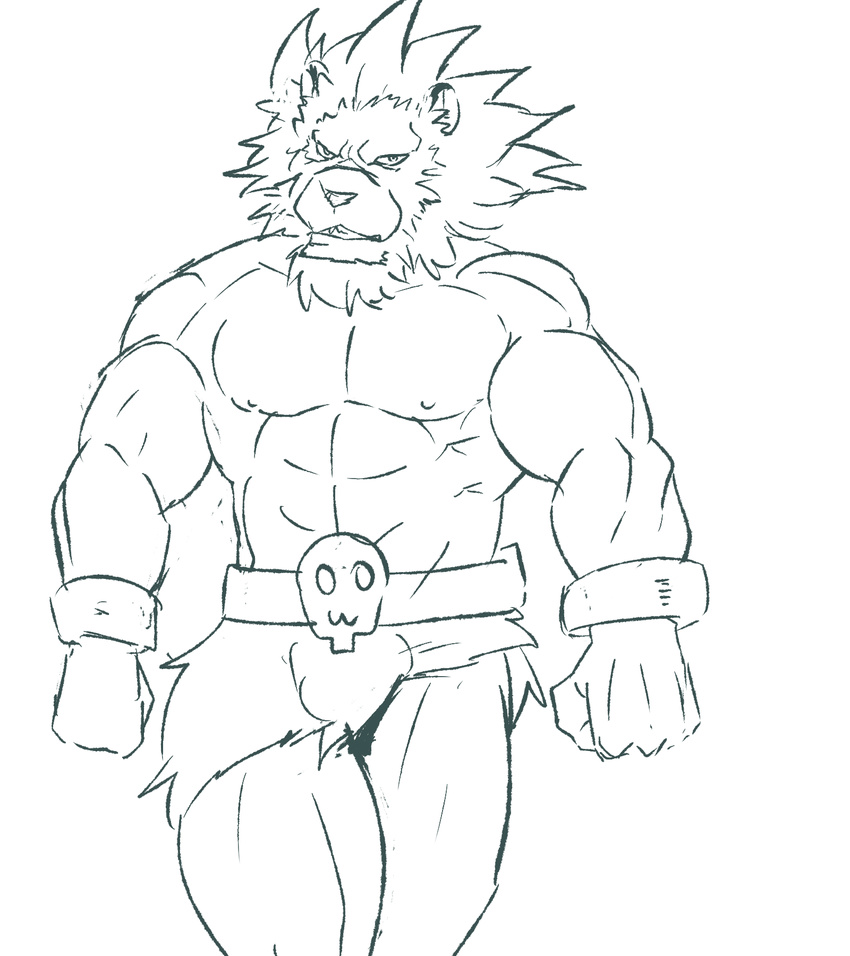 abs anthro biceps bulge capcom clothed clothing feline leo_(red_earth) lion loincloth male mammal manly monochrome muscular nipples pecs red_earth seitora sketch solo topless video_games