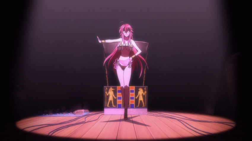 1girl animated animated_gif arabian_clothes belly_dancer bikini bouncing_breasts bracelet breasts cleavage dance dancing high_school_dxd jewelry large_breasts long_hair midriff red_hair rias_gremory solo