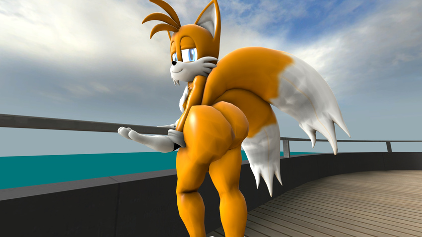 2016 3d_(artwork) anthro big_butt butt canine darksorm digital_media_(artwork) fox hi_res huge_butt male mammal miles_prower nude solo sonic_(series)