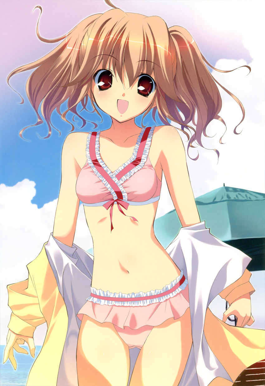 absurdres bikini blush brown_hair fumio fumio_(ura_fmo) highres navel open_mouth sakura_sakura solo swimsuit swimsuits tachibana_kurumi twintails