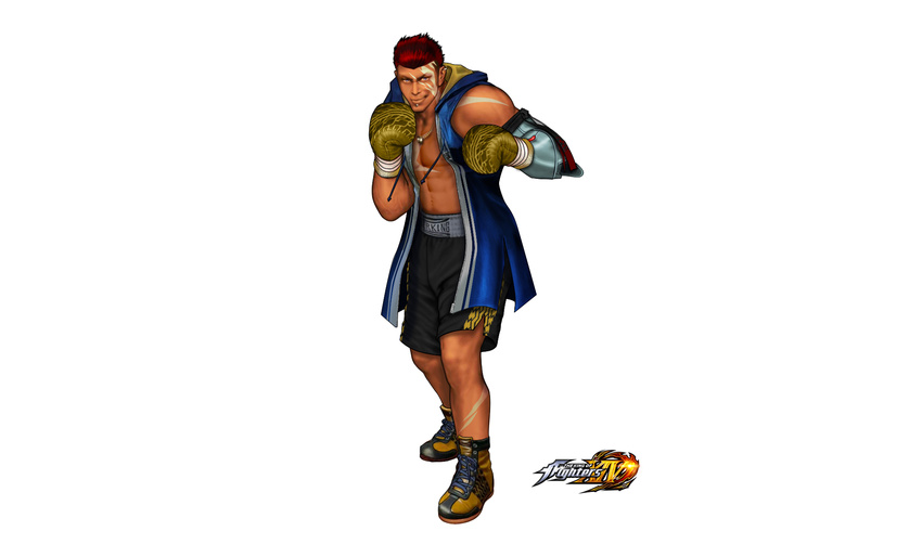 boxing_gloves derivative_work highres jewelry lip_piercing male_focus mechanical_arm mori_toshiaki_(style) nelson_(kof) official_style piercing ronailson_maia scar single_earring solo the_king_of_fighters the_king_of_fighters_xiv third-party_edit