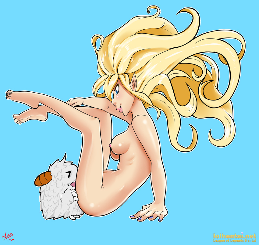 blonde_hair blue_eyes breasts cunnilingus duo female hair hi_res horn human janna_(lol) league_of_legends male mammal nipples nude oral pointy_ears poro scorchingnova sex size_difference vaginal video_games