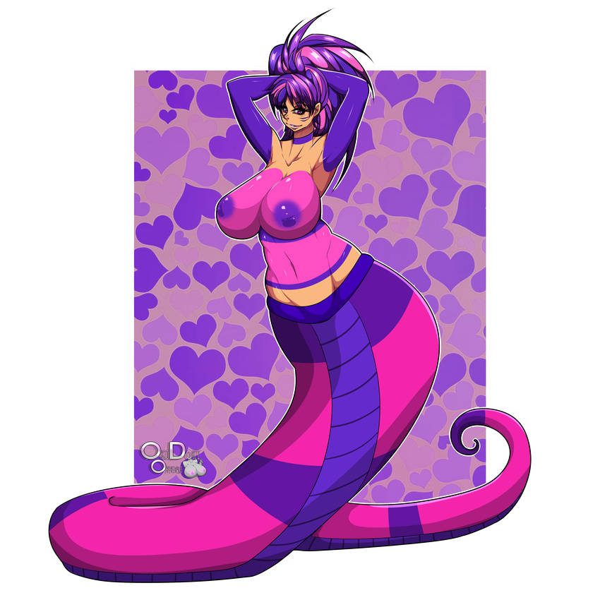 &lt;3 2016 abstract_background absurd_res alpha_channel areola big_breasts big_nipples breasts female hair hands_behind_head hi_res inverted_nipples lamia long_hair looking_at_viewer navel nipples okioppai pink_eyes pink_hair pink_skin purple_hair purple_nipples purple_skin reptile scalie smile snake solo standing stripes wide_hips