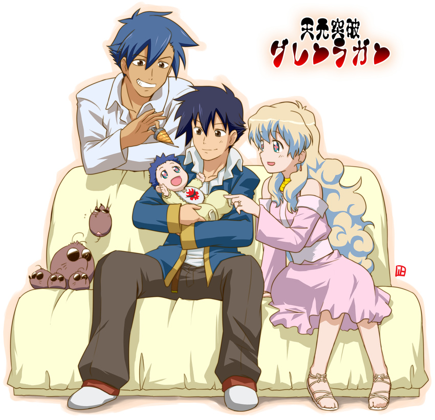 2boys absurdres baby boota family good_end highres husband_and_wife if_they_mated kamina multiple_boys nagian nia_teppelin simon tengen_toppa_gurren_lagann