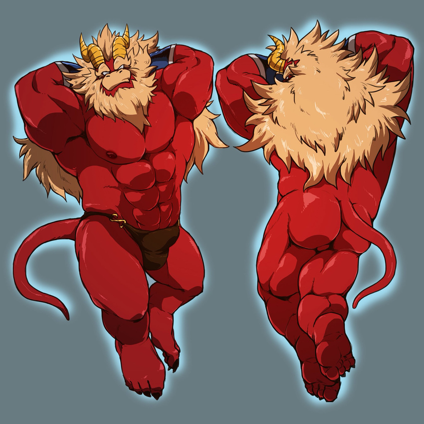 abs balls bulge butt clothing colored dakimakura_design dragon gardie_(otukimi) male muscular nude otukimi pecs reptile scalie simple_background solo tenting thong underwear