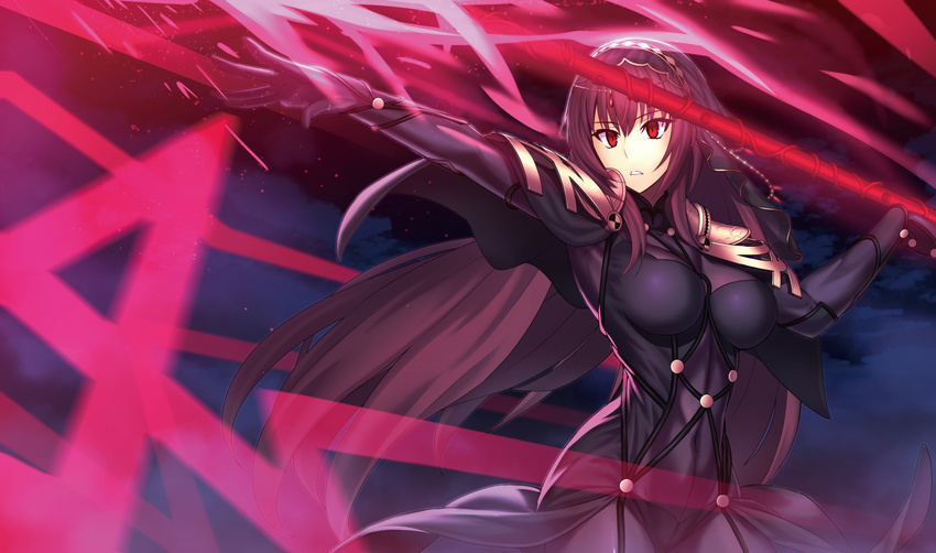 bodysuit breasts fate/grand_order fate_(series) gae_bolg kotera_ryou large_breasts long_hair purple_hair red_eyes scathach_(fate)_(all) scathach_(fate/grand_order) solo