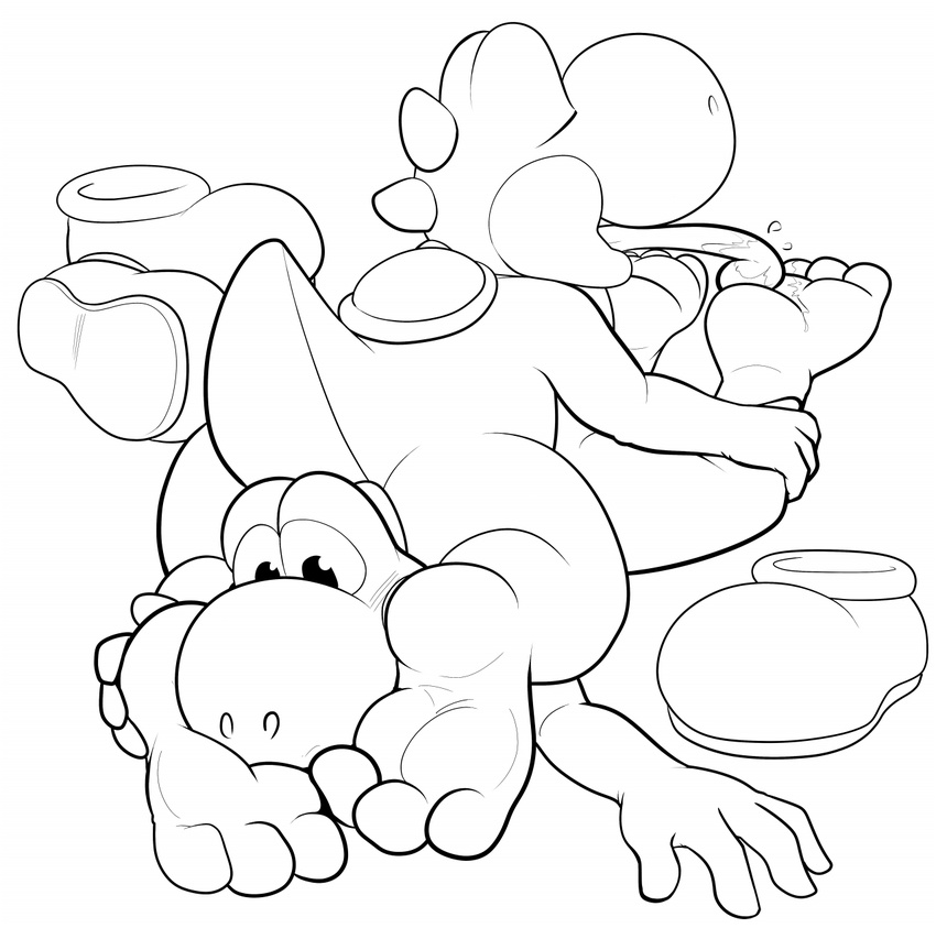 69 2016 3_toes clothing duo foot_fetish foot_lick footwear futonmania hi_res hindpaw licking mario_bros monochrome nintendo oral paws saliva sex shoes simple_background toes tongue tongue_out video_games white_background yoshi