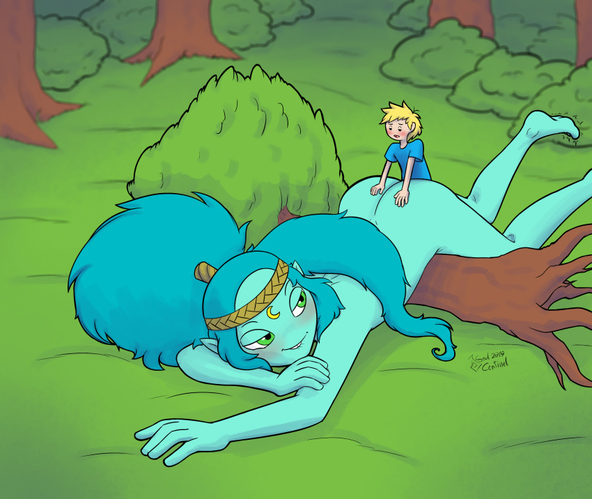 adventure_time biting_lip blush canyon_(adventure_time) cartoon_network clothing duo female finn_the_human green_eyes humanoid macro male male/female mammal nude penetration sex size_difference smaller_male soulcentinel