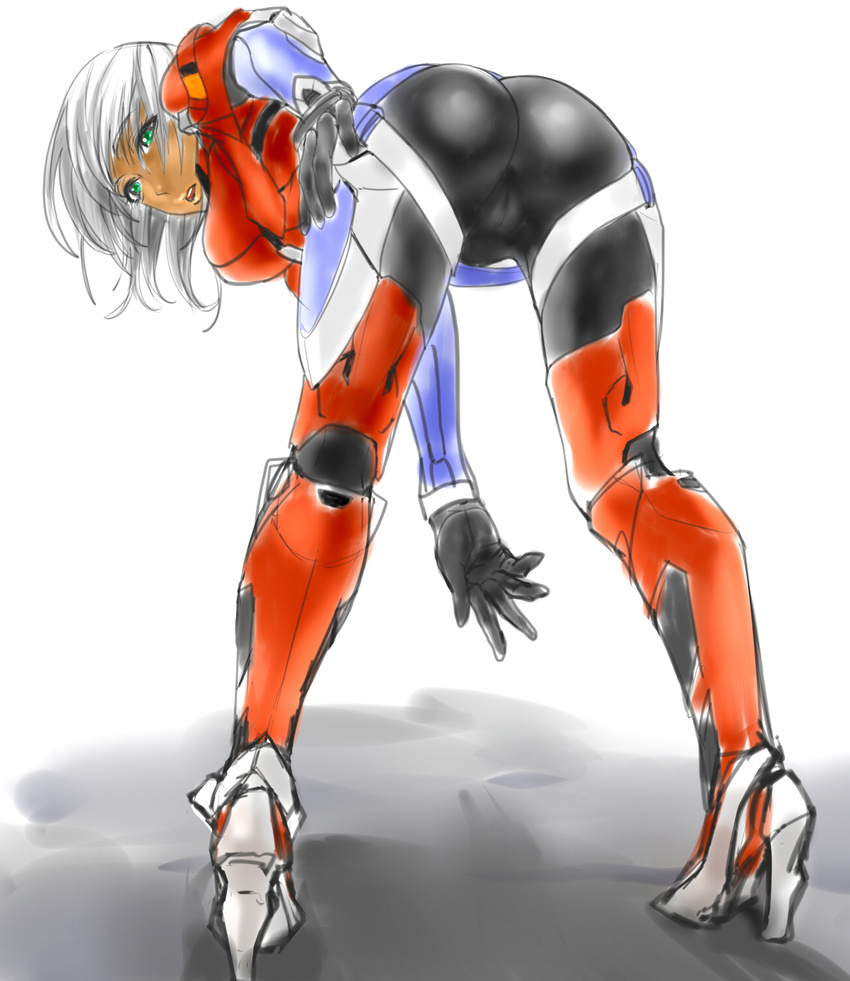 1girl armor ass bodysuit breasts cameltoe dark_skin elma_(xenoblade_x) female hottiku nintendo solo white_hair xenoblade_chronicles_x