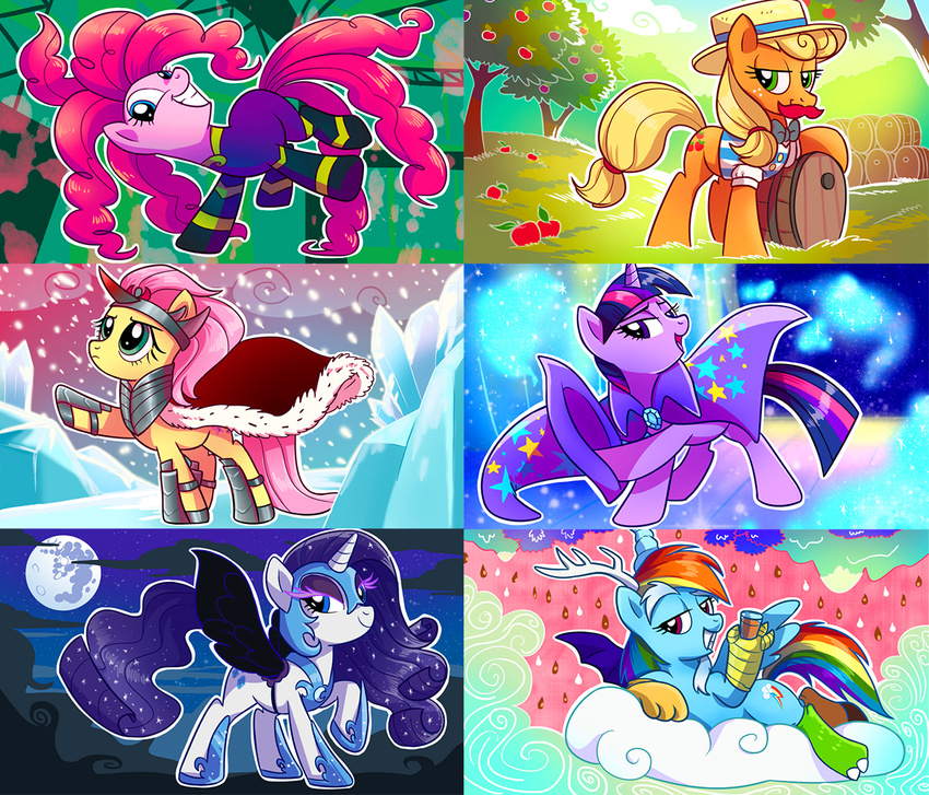 2016 adlynh antlers apple applejack_(mlp) armor barrel blonde_hair blue_eyes blue_feathers blue_fur blue_hair clothing cloud costume cutie_mark earth_pony equine feathered_wings feathers female feral fluttershy_(mlp) food friendship_is_magic fruit fur green_eyes group hair hat horn horse looking_at_viewer mammal moon multicolored_hair multicolored_tail my_little_pony orange_fur pegasus pink_fur pink_hair pinkie_pie_(mlp) pony purple_eyes purple_fur purple_hair rainbow_dash_(mlp) rainbow_hair rainbow_tail rarity_(mlp) smile snow tree twilight_sparkle_(mlp) two_tone_hair unicorn white_fur wings yellow_fur