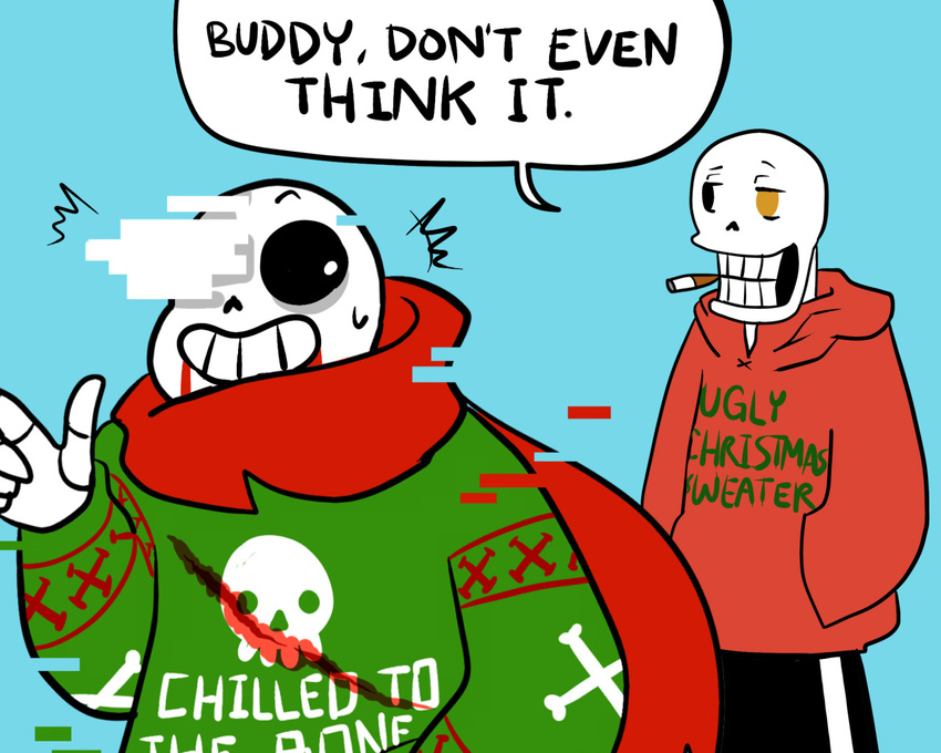 aftertale animated_skeleton blood bone cigarette clothed clothing dialogue english_text geno_sans_(aftertale)_(character) loverofpiggies not_furry skeleton text undead underswap underswap_papyrus undertale video_games wounded