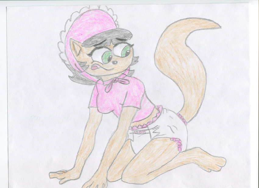 2013 anthro bonnet brown_hair clothing diaper feline female hair infantilism kitty_katswell mammal mydlsecretlife nickelodeon shirt solo t.u.f.f._puppy