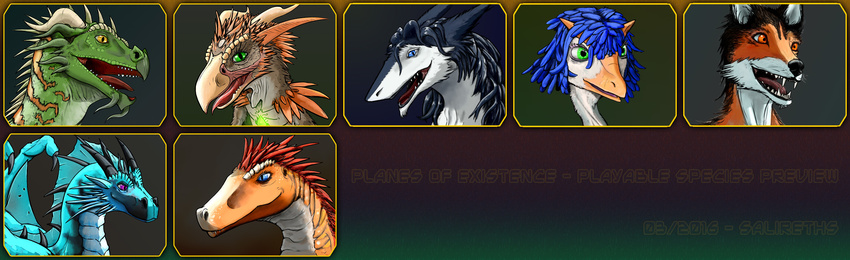 2016 absurd_res ambiguous_gender arkarthri_(species) avian beak bird blue_eyes blue_feathers blue_fur blue_scales canine claws crystal digital_media_(artwork) dragon fangs feathers feral fur glowing green_eyes green_scales grey_feathers grin hair hi_res hizathri_(species) horn kaloothri_(species) lizard looking_at_viewer mammal membranous_wings multicolored_hair nevrean open_mouth orange_eyes orange_feathers orange_fur orange_scales planes_of_existence_(copyright) purple_eyes red_feathers reptile salireths scales scalie sergal sharp_teeth simple_background smile spines teeth text tongue tongue_out two_tone_hair video_games white_feathers white_fur white_scales wings yellow_eyes yellow_scales