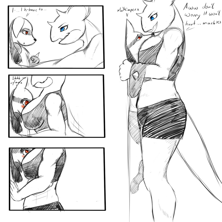 anthro big_breasts blush breasts canine clothing comic domination english_text female female_domination hi_res horn lucario male mammal nidoqueen nintendo nukenugget open_mouth pok&eacute;mon red_eyes taller_female text video_games